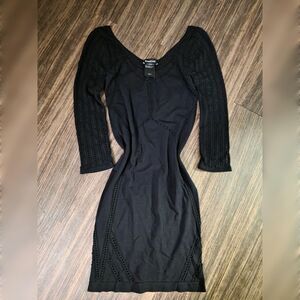 Bebe Black Dotty Stitch Bodycon Mini Dress M/L Form Fitting Clubwear Chic